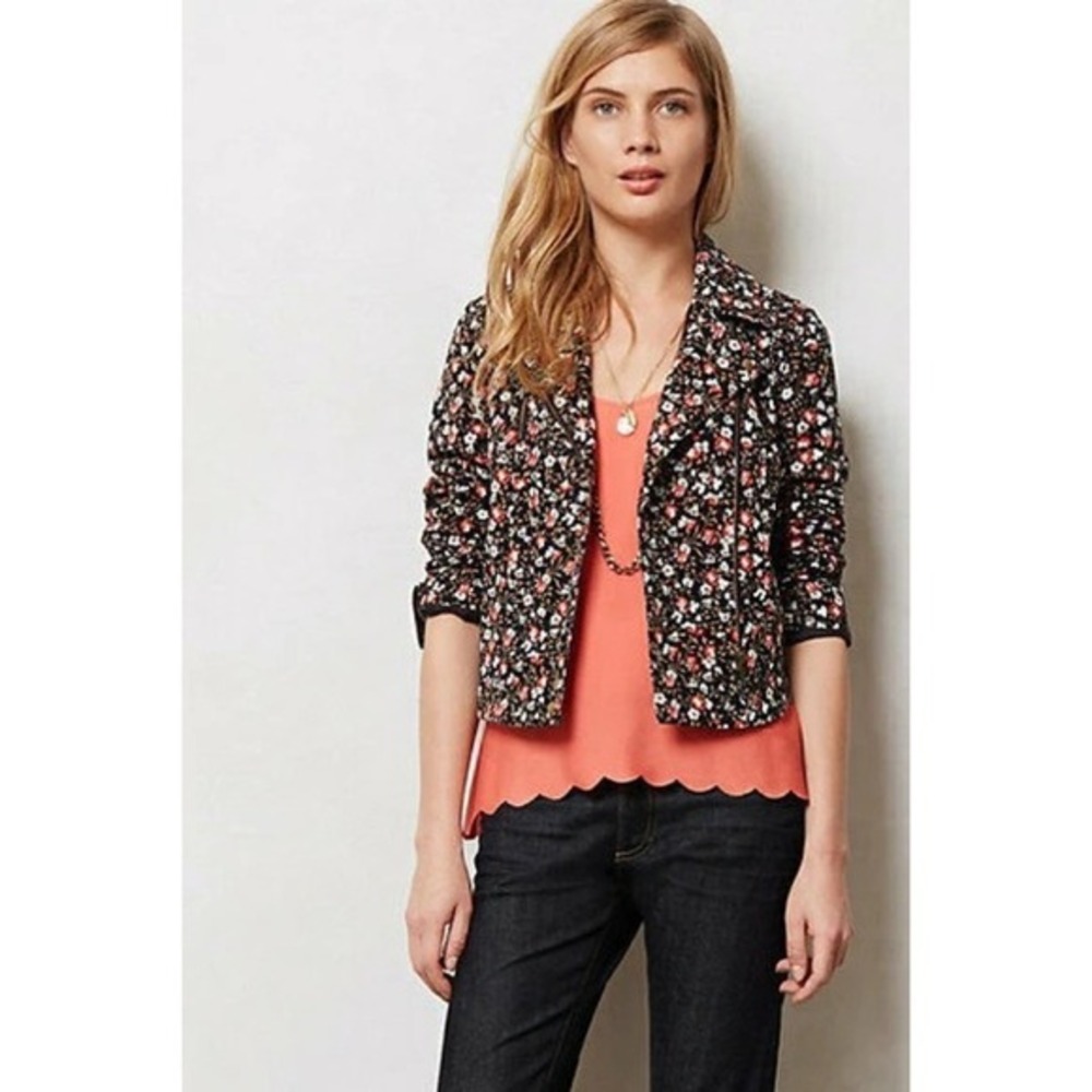 Anthropologie HEI HEI Cropped‎ Tinsley Bomber Moto Jacket Floral Print Size 6